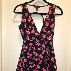 Black and Pink Rose Scuba Cutout Dress